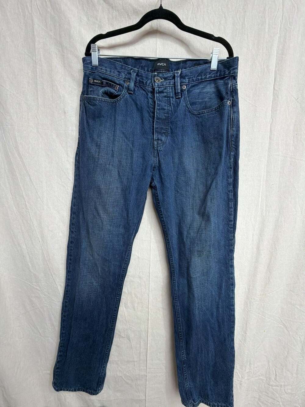 RVCA Denim Jeans Size 32 Blue Straight Leg Button Fly Cotton